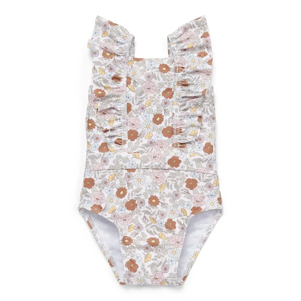 Детски Цял Бански Костюм с Къдрички Vintage Little Flowers