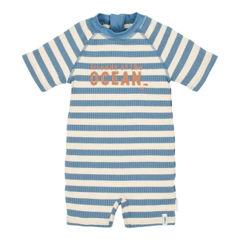 Детски Цял Бански Костюм с Къс Ръкав Ocean Blue Stripes