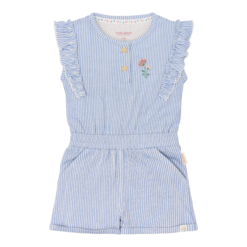 Детски Къс Гащеризон с Къдрички Denim Blue Stripe