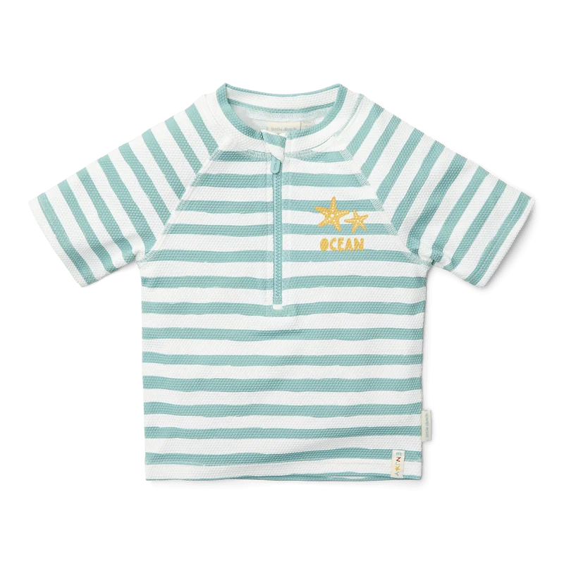 Бебешки Бански, Тениска с Къс Ръкав Stripes Surf Blue
