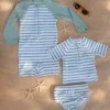 Бебешки Бански, Тениска с Къс Ръкав Stripes Surf Blue