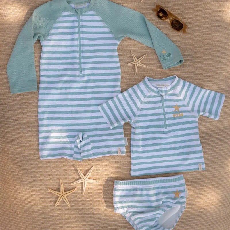 Бебешки Бански, Тениска с Къс Ръкав Stripes Surf Blue