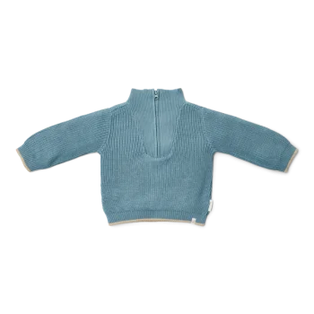 Детски Плетен Пуловер с Цип Stone Blue