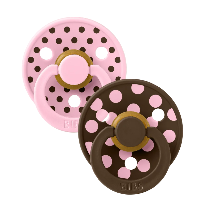 2 бр. Биберони BIBS COLOUR Polka Baby Pink/Mocha, 0-6 месеца