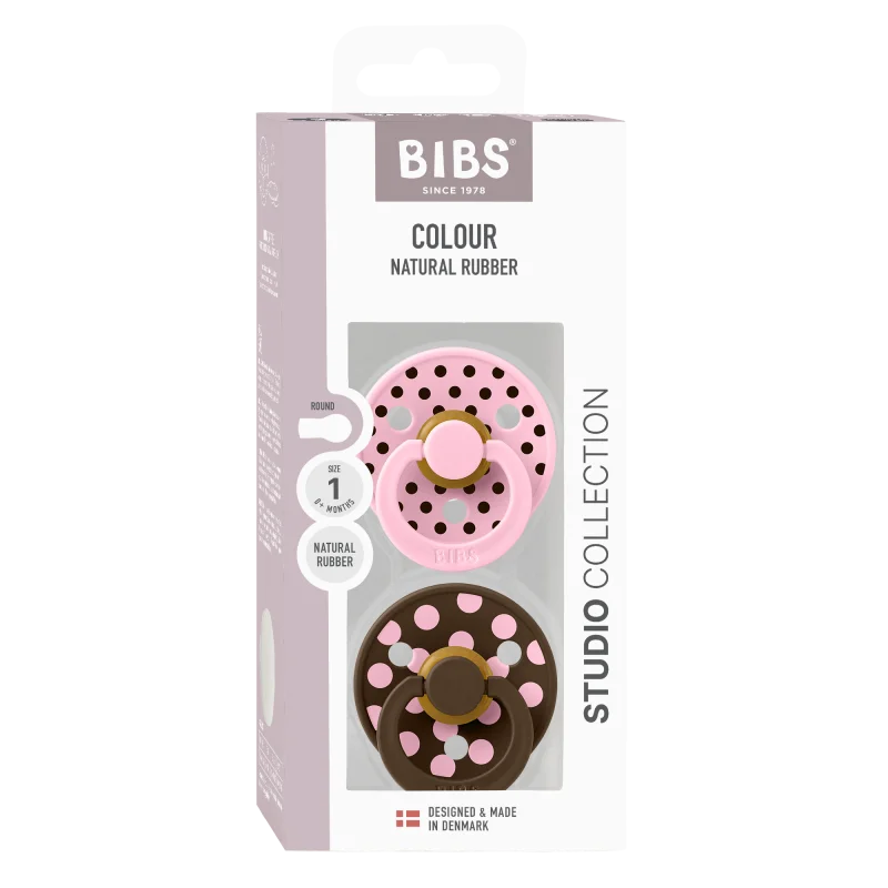 2 бр. Биберони BIBS COLOUR Polka Baby Pink/Mocha, 6-18 месеца