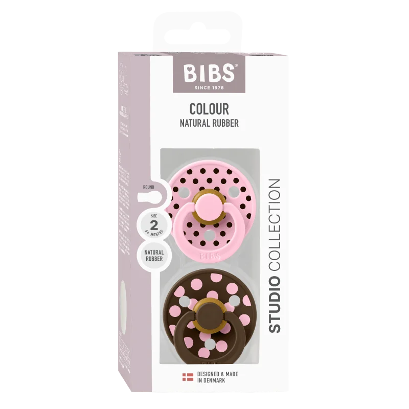 2 бр. Биберони BIBS COLOUR Polka Baby Pink/Mocha, 0-6 месеца