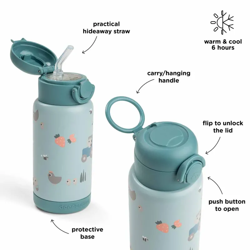 Термо Бутилка със Сламка Tiny Farm Blue 340 мл