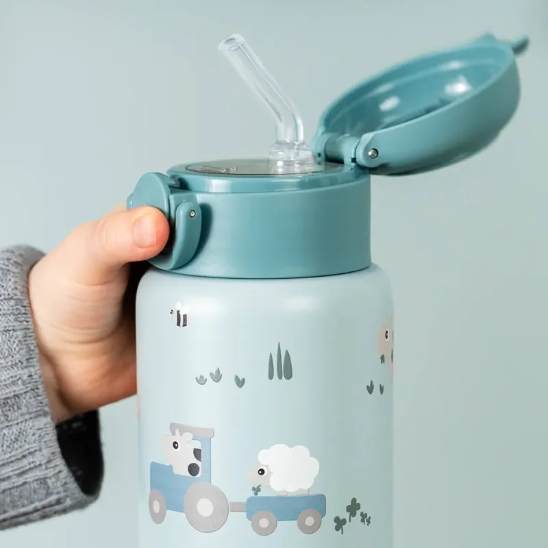 Термо Бутилка със Сламка Tiny Farm Blue 340 мл