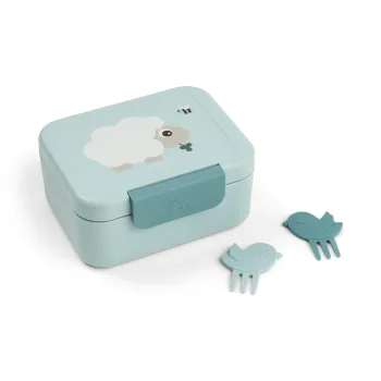 Мини Кутия за Обяд с Разделения Tiny Farm Blue с Вилички