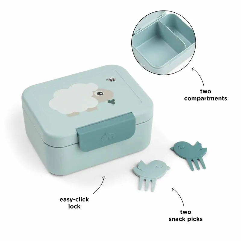 Мини Кутия за Обяд с Разделения Tiny Farm Blue с Вилички