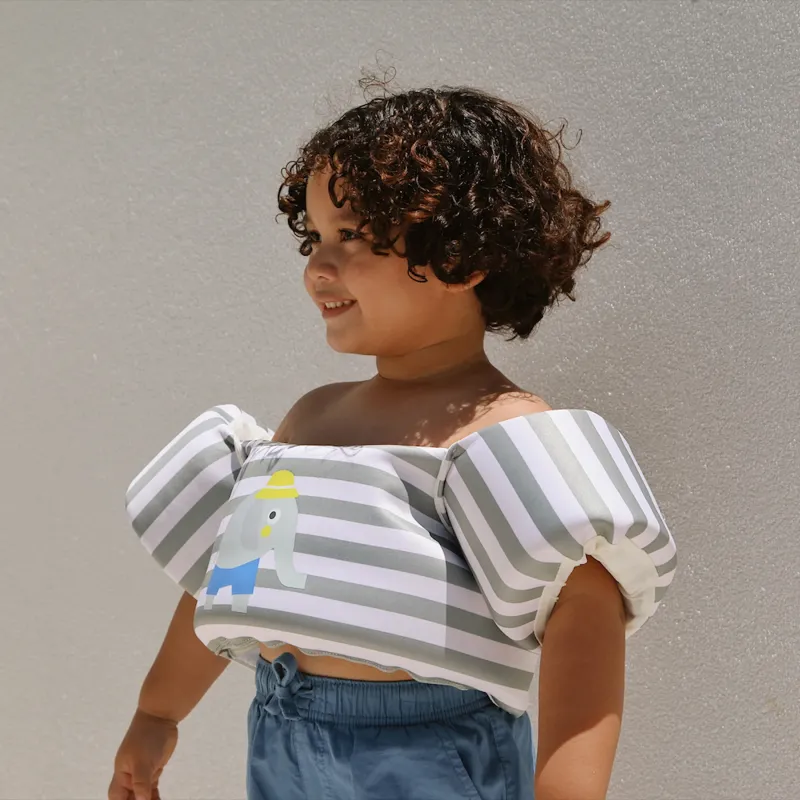 Детска Жилетка за Плуване с Плувки 3-6 Години SunnyLife Poppy the Peach Green stripe
