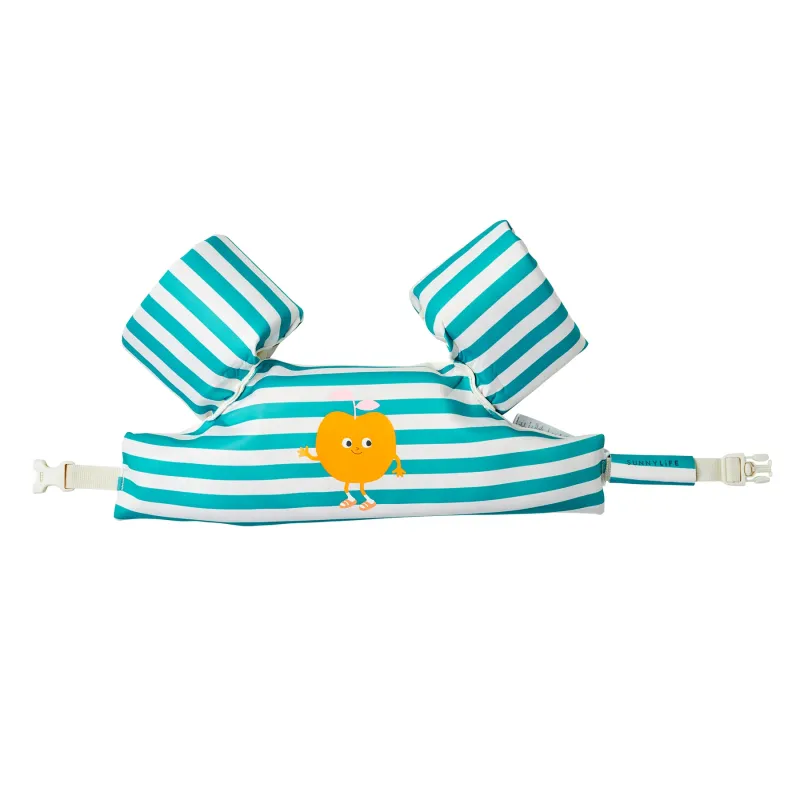 Детска Жилетка за Плуване с Плувки 3-6 Години SunnyLife Poppy the Peach Green stripe