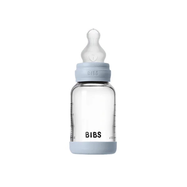 Бебешка Стъклена Бутилка BIBS Baby Blue 120мл Силикон Бавен Поток