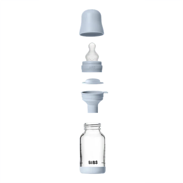 Бебешка Стъклена Бутилка BIBS Baby Blue 120мл Силикон Бавен Поток