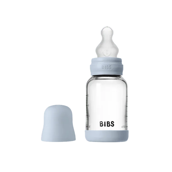 Бебешка Стъклена Бутилка BIBS Baby Blue 120мл Силикон Бавен Поток