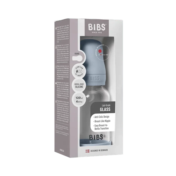 Бебешка Стъклена Бутилка BIBS Baby Blue 120мл Силикон Бавен Поток
