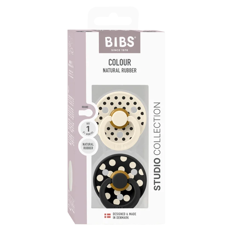 2 бр. Биберони BIBS COLOUR Polka Ivory/Black, 0-6 месеца