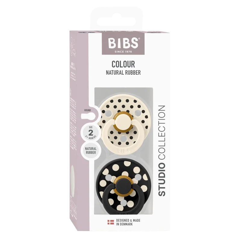 2 бр. Биберони BIBS COLOUR Polka Ivory/Black, 6-18 месеца