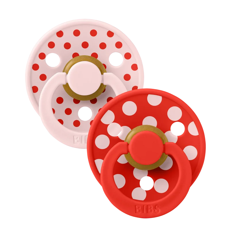 2 бр. Биберони BIBS COLOUR Polka Blossom/Candy Apple, 6-18 месеца