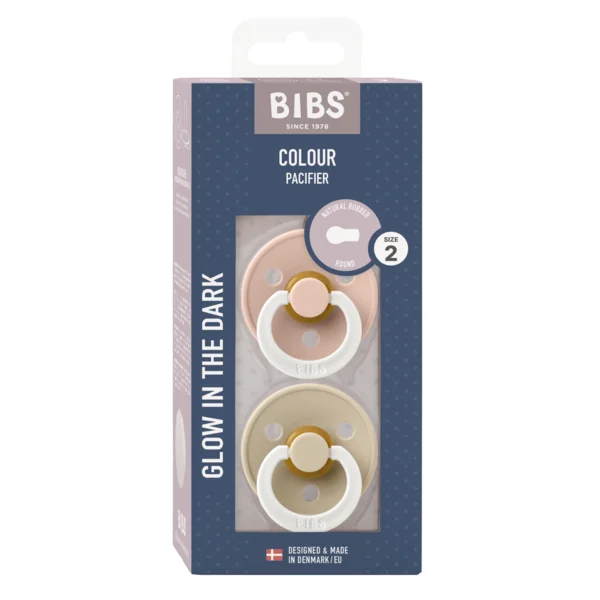 2 бр. Биберони BIBS COLOUR, Blush GLOW/Vanilla GLOW, 6-18 месеца