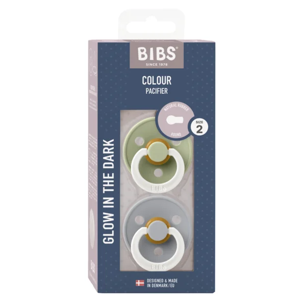 2 бр. Биберони BIBS COLOUR, Sage GLOW/Cloud GLOW, 6-18 месеца