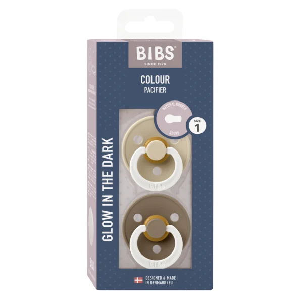 2 бр. Биберони BIBS COLOUR Vanilla GLOW/Dark Oak GLOW 0-6 месеца