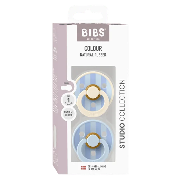 2 бр. Биберони BIBS Studio COLOUR Block, Baby Blue Dusty Blue Mix, 0-6 месеца