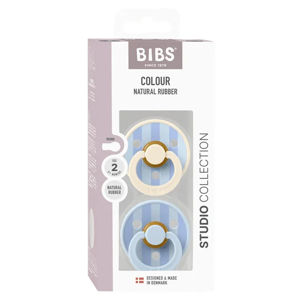 2 бр. Биберони BIBS Studio COLOUR Block, Baby Blue Dusty Blue Mix, 6-18 месеца