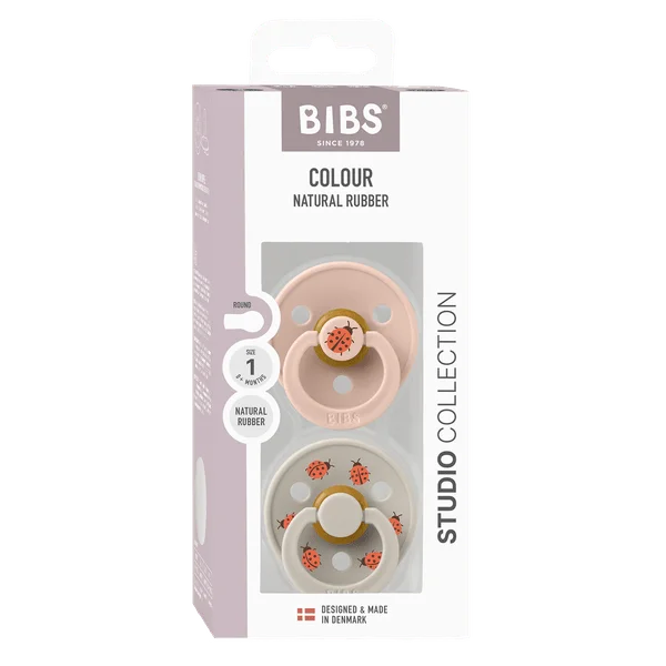 2 бр. Биберони BIBS Studio COLOUR, Ladybug/Blush, 0-6 месеца