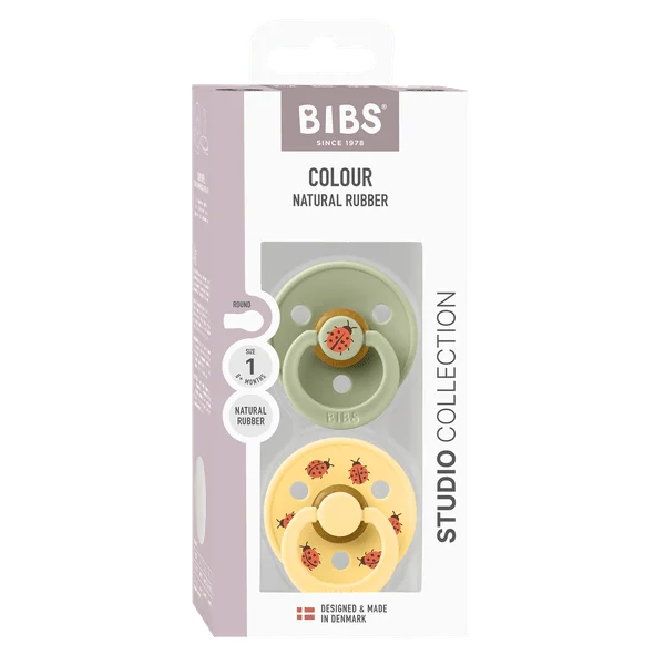2 бр. Биберони BIBS Studio COLOUR, Ladybug/Sage, 0-6 месеца