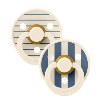 2 бр. Биберони BIBS Studio COLOUR Pin, Ivory Steel Blue Mix, 0-6 месеца