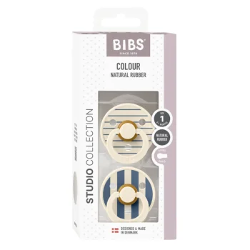 2 бр. Биберони BIBS Studio COLOUR Pin, Ivory Steel Blue Mix, 0-6 месеца