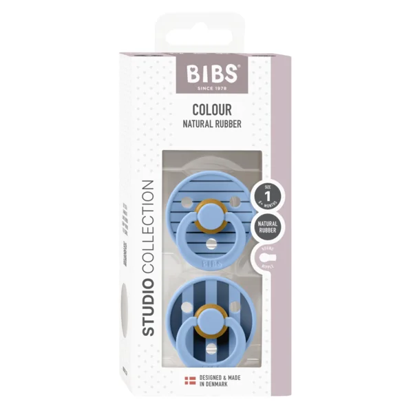 2 бр. Биберони BIBS Studio COLOUR Pin, Sky Blue Mix, 0-6 месеца