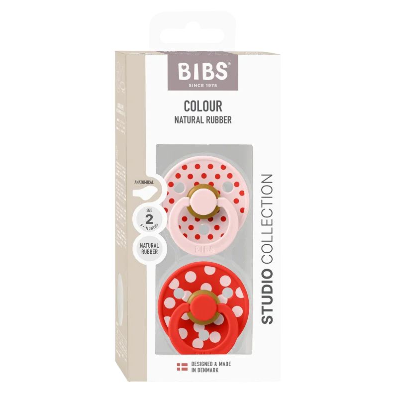 2 бр. Биберони BIBS COLOUR Polka Blossom/Candy Apple, 6-18 месеца