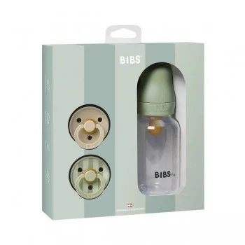 BIBS Подаръчен Сет Baby Sprinkle - Бутилка 150 ml и 2 бр. Биберон, Каучук, 0-6 месеца, Sage