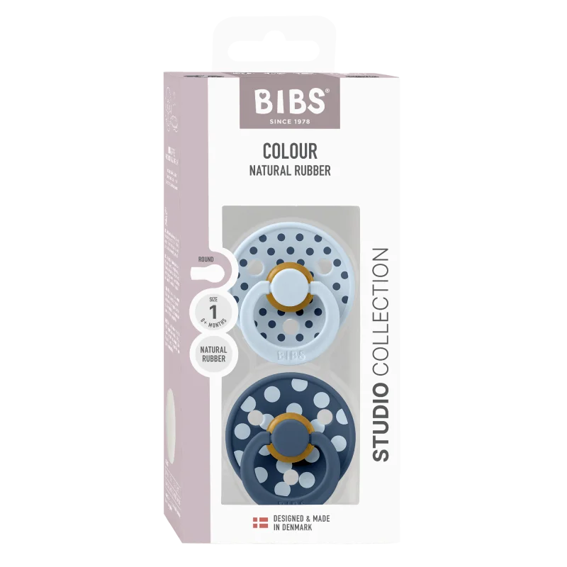 2 бр. Биберони BIBS COLOUR Polka Baby Blue/Steel Blue, 0-6 месеца