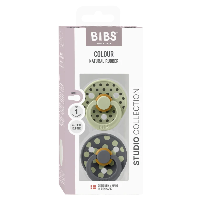 2 бр. Биберони BIBS COLOUR Polka Sage/Iron, 0-6 месеца