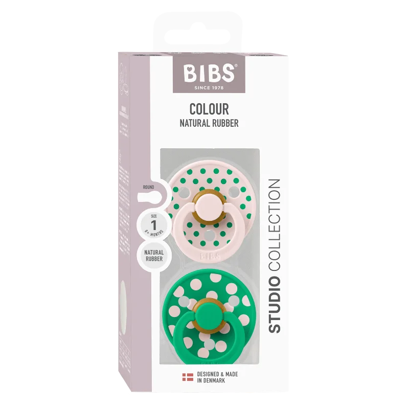2 бр. Биберони BIBS COLOUR Polka Petal/Cactus, 0-6 месеца