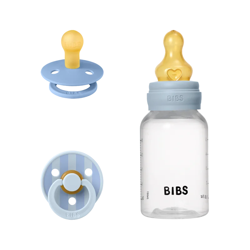 BIBS Подаръчен Сет Baby Sprinkle - Бутилка 150 ml и 2 бр. Биберон, Каучук, 0-6 месеца, Baby Blue
