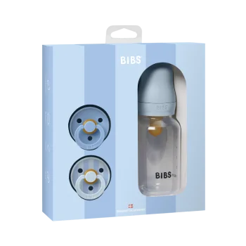 BIBS Подаръчен Сет Baby Sprinkle - Бутилка 150 ml и 2 бр. Биберон, Каучук, 0-6 месеца, Baby Blue