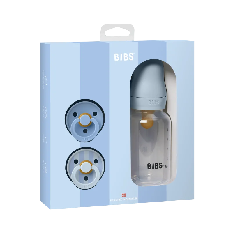 BIBS Подаръчен Сет Baby Sprinkle - Бутилка 150 ml и 2 бр. Биберон, Каучук, 0-6 месеца, Baby Blue