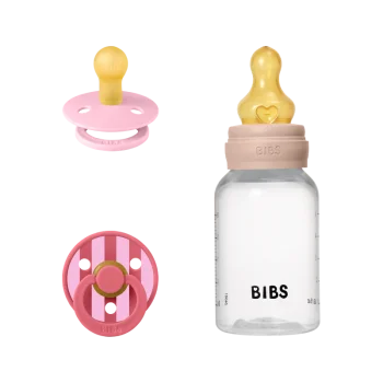 BIBS Подаръчен Сет Baby Sprinkle - Бутилка 150 ml и 2 бр. Биберон, Каучук, 0-6 месеца, Blush