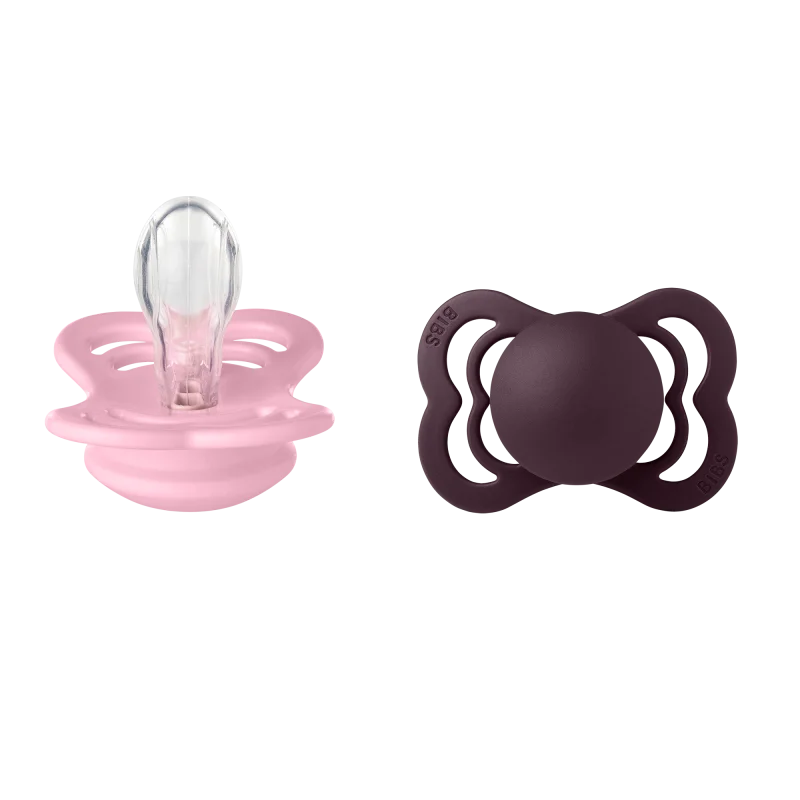 2 бр. Биберони BIBS Supreme, Силикон, Baby Pink/Plum, 6-18 месеца