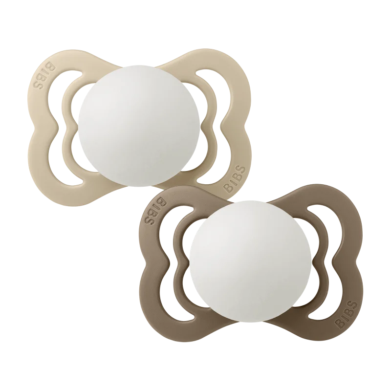 2 бр. Биберони BIBS Supreme, Силикон, Vanilla Glow/Dark Oak Glow, 0-6 месеца