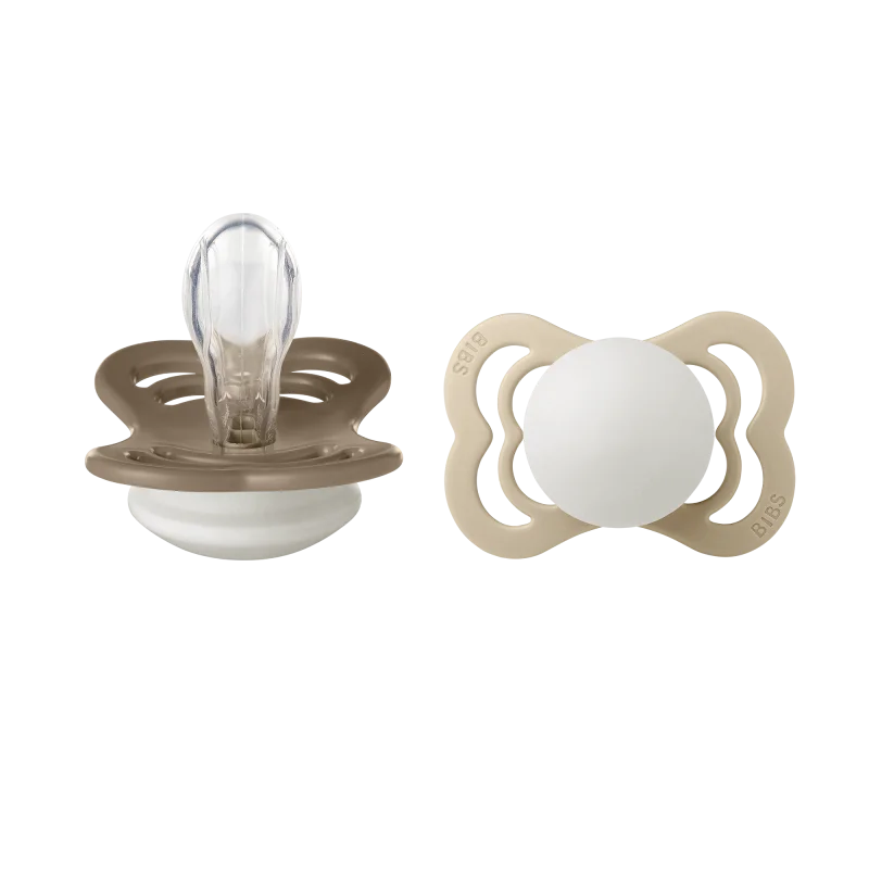 2 бр. Биберони BIBS Supreme, Силикон, Vanilla Glow/Dark Oak Glow, 0-6 месеца