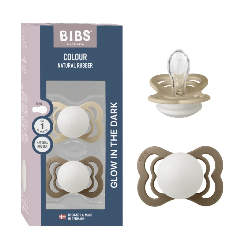 2 бр. Биберони BIBS Supreme, Силикон, Vanilla Glow/Dark Oak Glow, 0-6 месеца