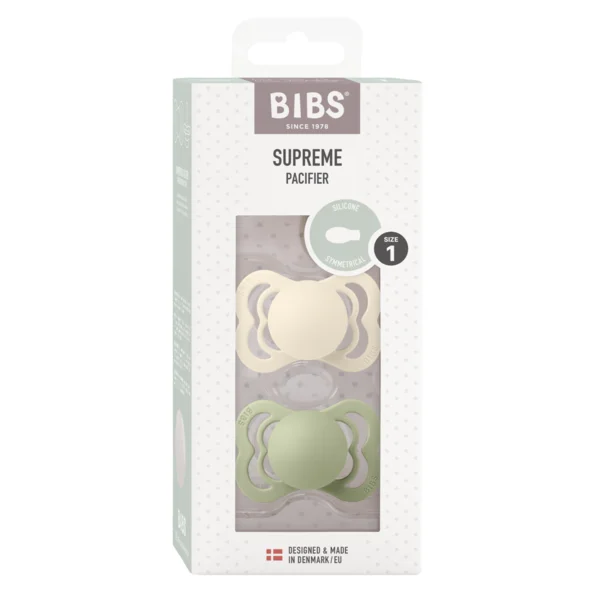 2 бр. Силиконови Биберони BIBS Supreme, Ivory/Sage, 0-6 месеца
