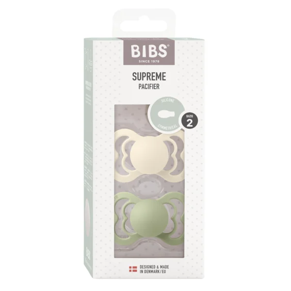 2 бр. Силиконови Биберони BIBS Supreme, Ivory/Sage, 6-18 месеца