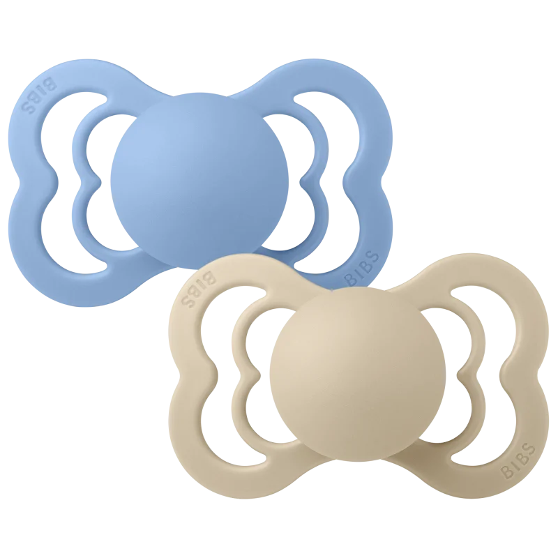 2 бр. Биберони BIBS Supreme, Силикон, Vanilla/Sky Blue, 0-6 месеца