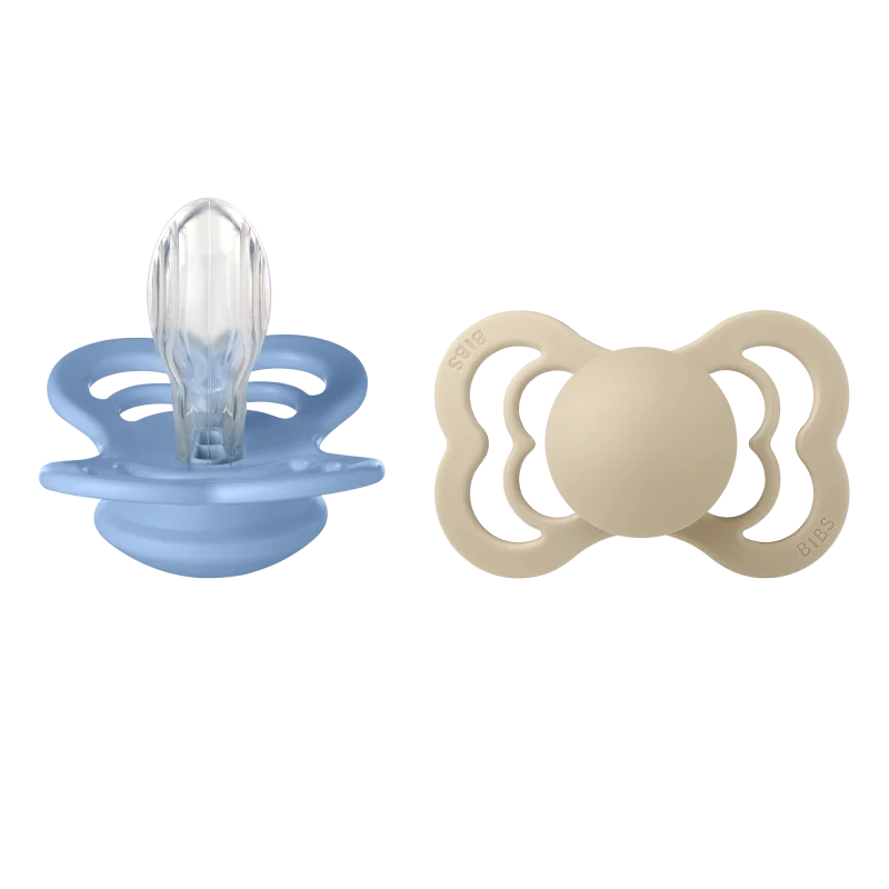 2 бр. Биберони BIBS Supreme, Силикон, Vanilla/Sky Blue, 0-6 месеца